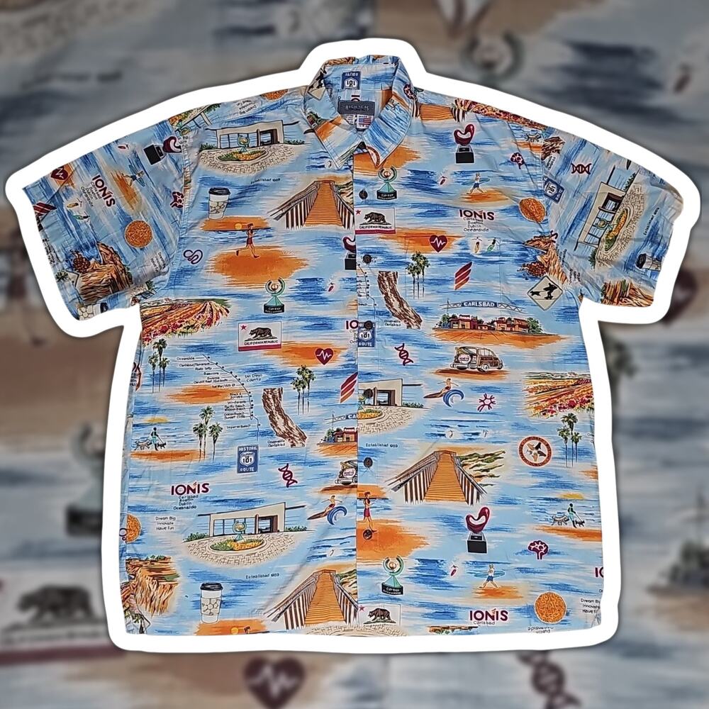 High Seas Trading Co Men XL Shirt Blue White Ionis Carlsbad Cotton Vtg  USA